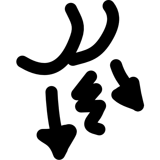 two black curves representing a butt has a black scribble with two black downward pointing arrows on either side of it.